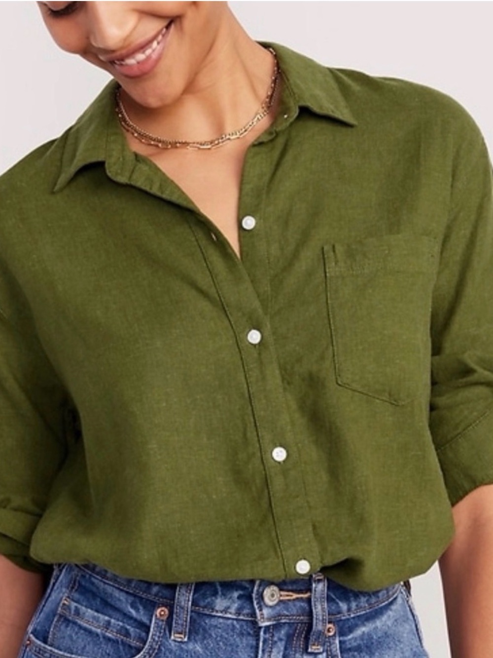 Old Navy Moss Green oversized Boyfriend linen shirt s L